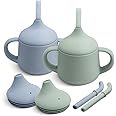 Moonkie Silicone Baby Sippy Cups | 3 Stages Training Cup Straw Cup for Infants Toddlers and Kid | 4 oz 2Pack
