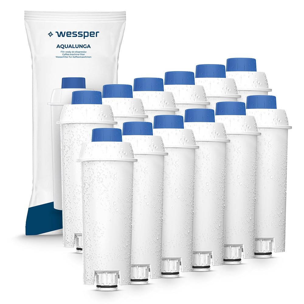 Wessper 12-Pack Water Filter, Replacement for Delonghi Coffee Machines DLSC002, SER3017 & 5513292811 - Compatible with ECAM, Esam, ETAM Series - Dinamica, PimaDonna Filter Cartridges Activated Carbon