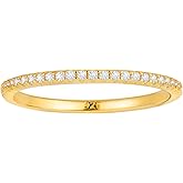 18K Gold Plated Sterling Silver Full Eternity Band | Cubic Zirconia Paved Wedding Band | Thin CZ Stacking Ring