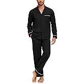 COLORFULLEAF Mens Pajamas Set 100% Cotton Long Sleeve Sleepwear Pajamas for Men Notched Collar Loungewear Pjs with Pockets