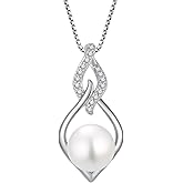 STARCHENIE Infinity Pearl Pendant Necklace 925 Sterling Silver 18K Gold/Rose Gold Plated 8mm White Pearl Jewelry Gift for Women
