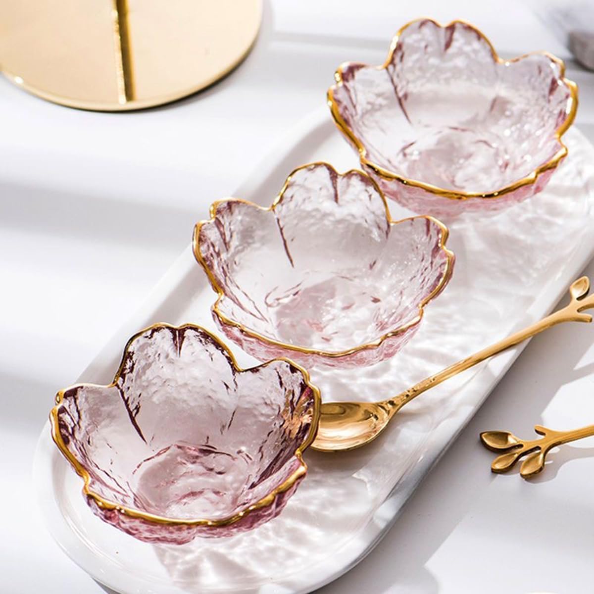 MCHERRY 6Pcs 3.3 Inch Pink Cherry Blossom Shaped Dip Bowls, Dipping Sauce Dishes, Soy Sauce Dish, Side Dish Bowls, Mini Crystal Bowl for Condiments, Appetizer, Dessert, BBQ, Sushi