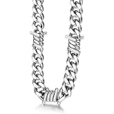 Bestyle Barbed Wire Necklace 5/7/9/12mm Mens Chain Necklaces Hip-hop Punk Gothic Stainless Steel Chain Heavy Thick Cuban Link Chain for Men Women, Length 16/18/20 Inch