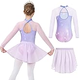 Gogokids Ballet Leotards for Girls Long Sleve Lace Dance Leotards Toddler Dance Dress with Removable Skirt Combo