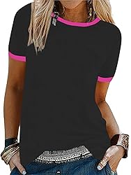 Remidoo Womens Crew Neck Tops Contrast Binding