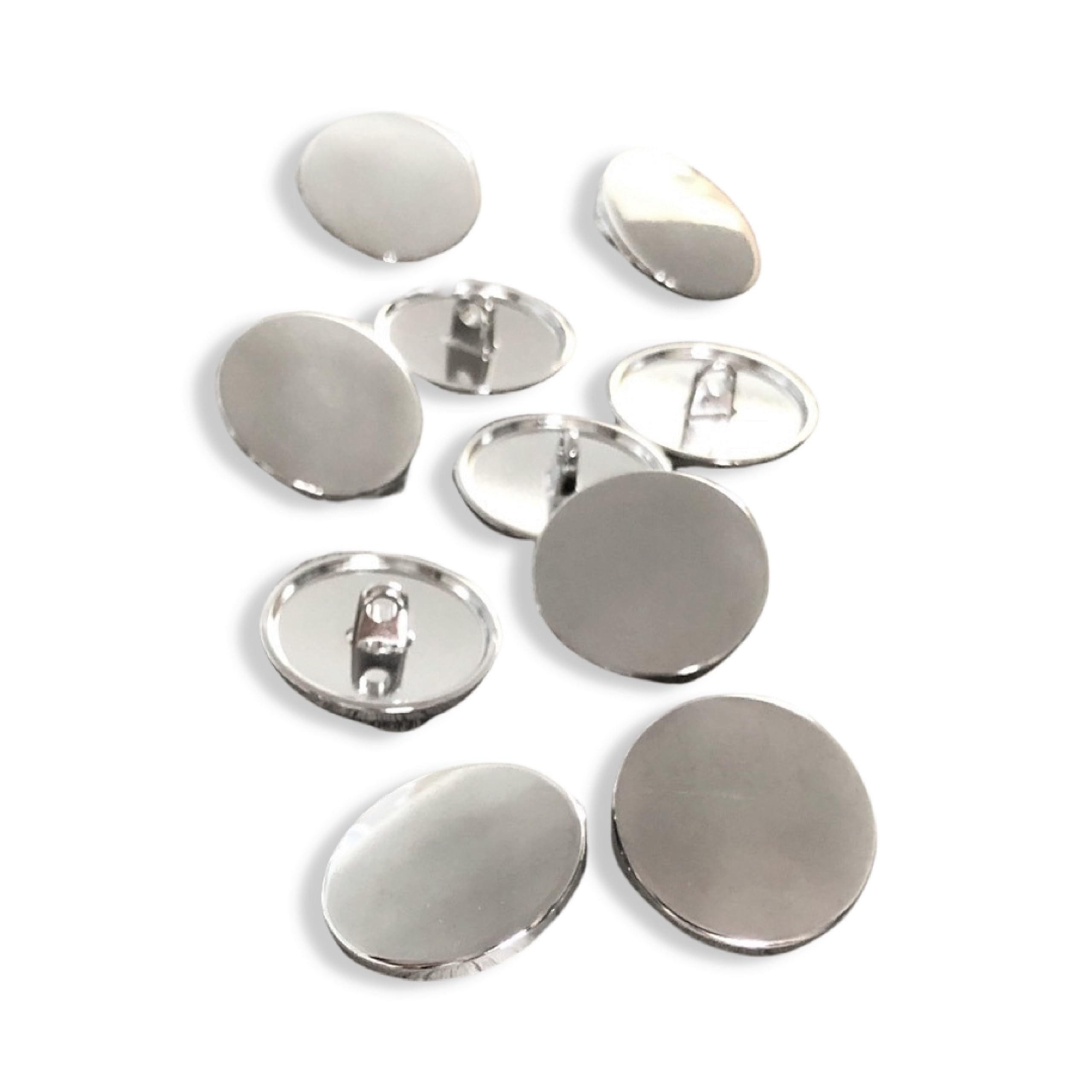Pack of 10 Flat Smooth Silver Shiny Metal Eyelet Buttons 10 mm, 15 mm, 18 mm, 20 mm, 23 mm or 25 mm (23 mm)