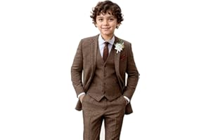 LYOUCI Boy Suit Tweed 3 Pieces Herringbone Slim Fit Formal Stylish Vest Tuxedo Pants Wedding Homecoming Dress wear Set