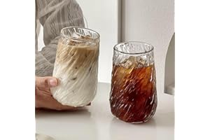 YQWIN 2Pcs Ribbed Glass Cups Vintage Glass Tumbler Iced Coffee Cups Creative Spiral Iced Coffee Cup Vintage Drinking Glasswar