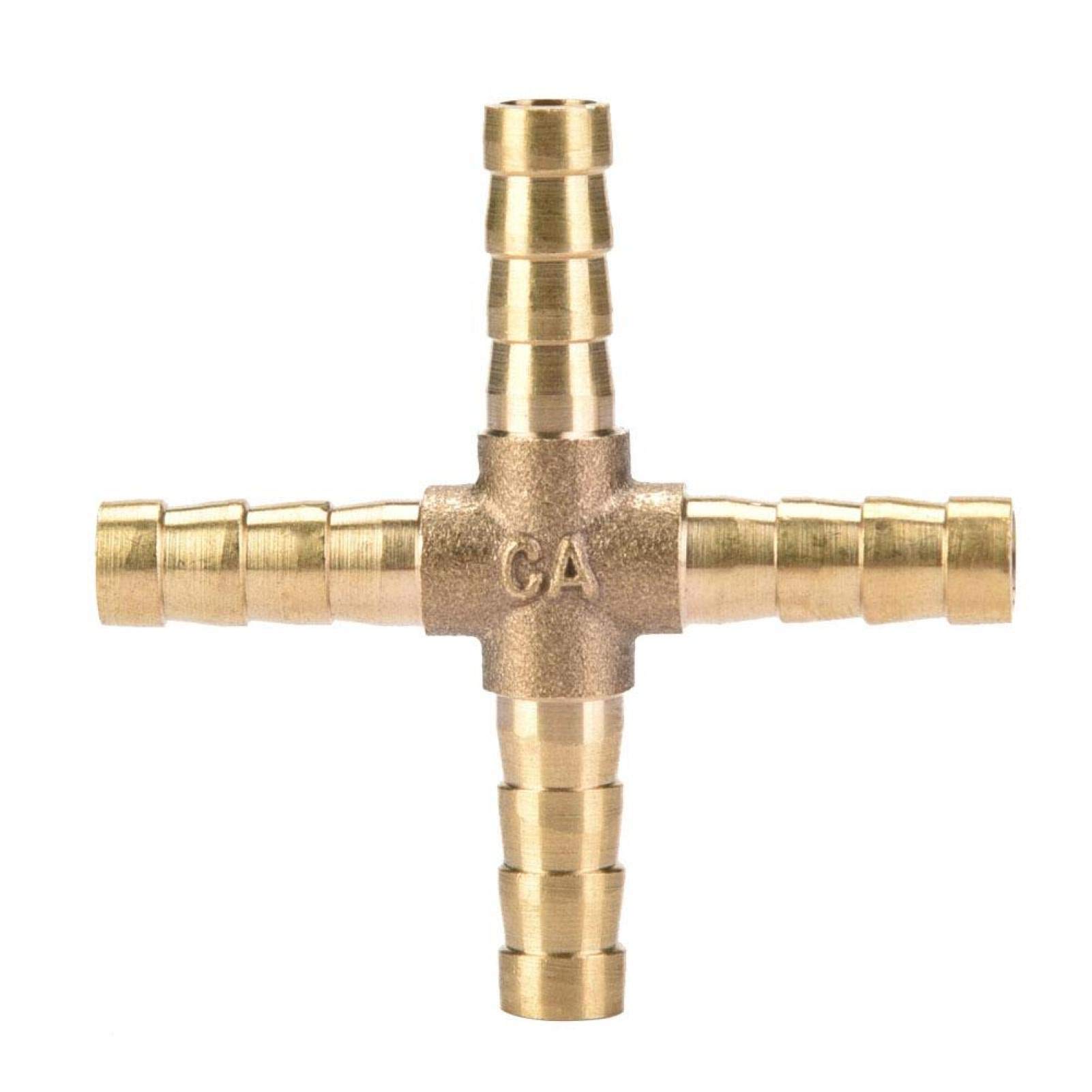 Cross Barbed Connector, 4 Way Hose Splitter, 5 PCS Brass Cross 4 Way Hose Joiner Fittings Barbed Connector Air Water Oil Gas Fuel 6/8/10/12mm(8mm)