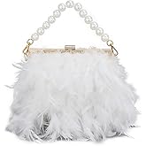 LUI SUI Women Feather Clutch Purses Fluffy Feather Evening Handbags for Wedding Banquet Party