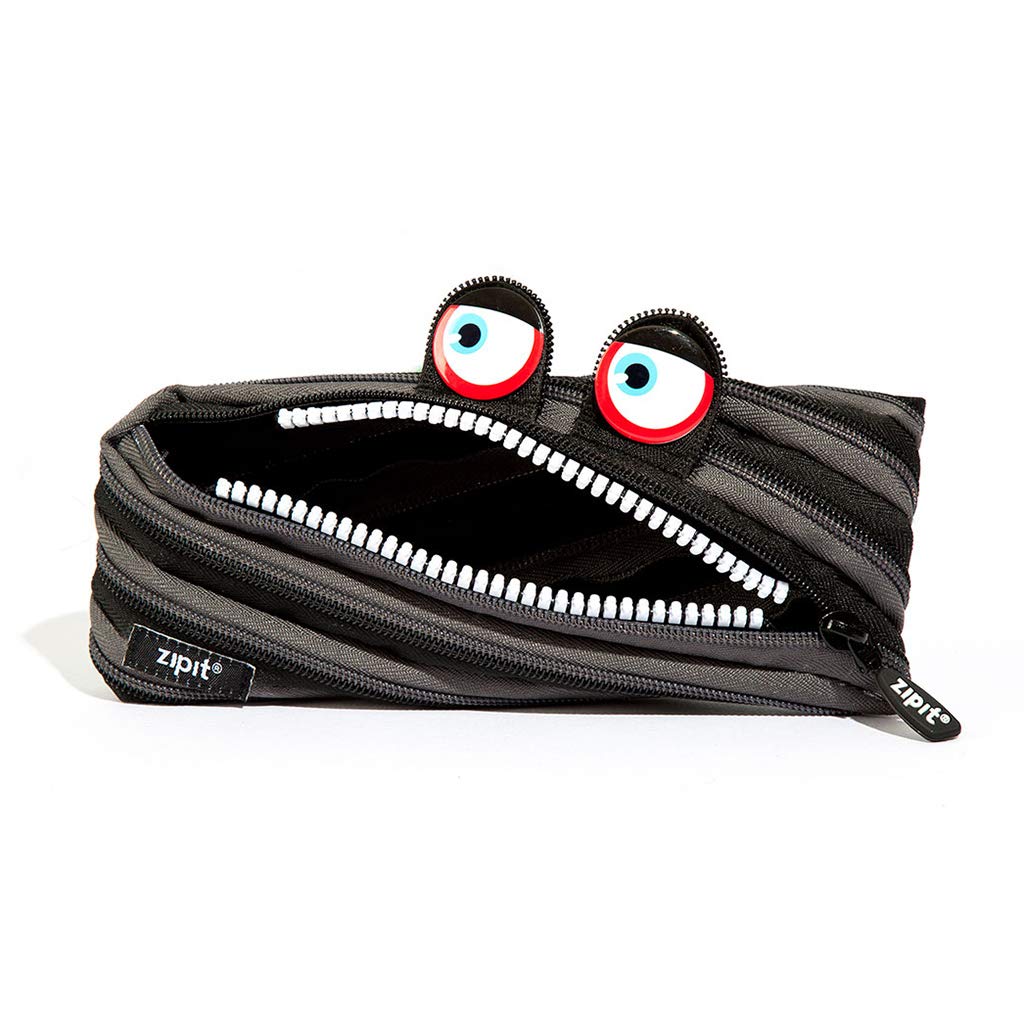 ZIPIT Wildlings Pencil Case for Kids, Cute Zipper Pouch for Boys Girls and Teens, Stationery Bag for School ,Black