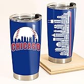 Schian Chicago City Skyline Legends Baseball Tumbler - Coffee Mug Insulated Tumbler With Lid - Mother's Day, Father's Day, Birthday, Christmas Gifts For Fans - 20 Oz| Stainless Steel