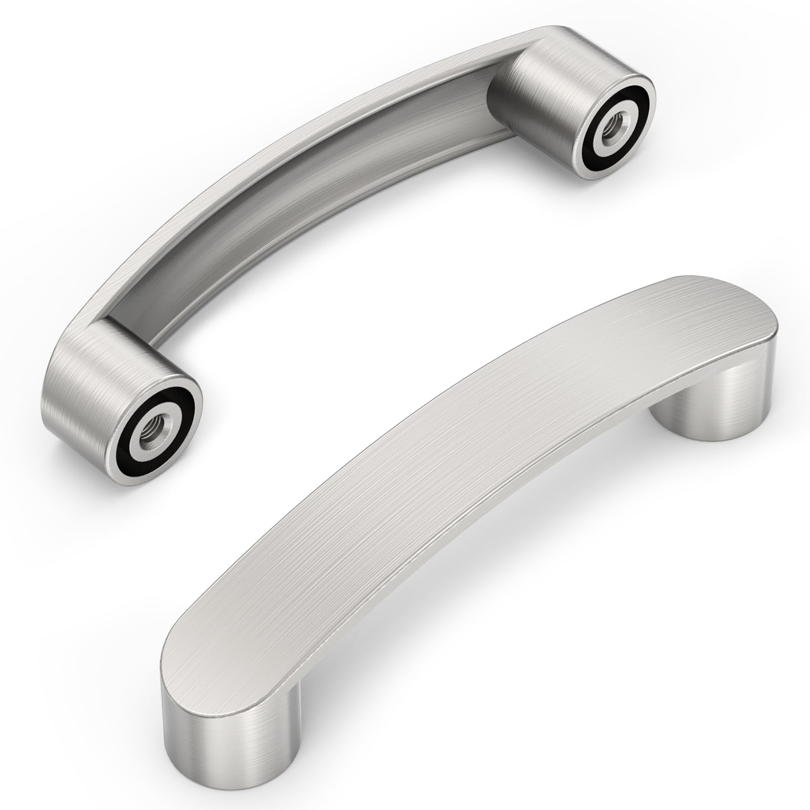 Furniware Brushed Nickel Cabinet Handles - Pack of 10, 96mm(3.8 Inch) Hole Center, Modern Kitchen and Bathroom Cabinet Hardware
