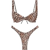 seamoly Gingham Ruched Bowknot Decor High Cut Bikini Set