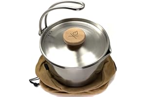 Überleben | Kessel Camp Kettle – 37 fl oz (1.1L) Camping Pot with Locking Lid, Hanger & Canvas Bag – Bushcraft Coffee & Tea Kettle, Outdoor Cooking Camping Essentials