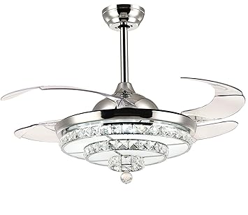 42 Crystal Ceiling Fan Light Modern Invisible Blades Chandelier