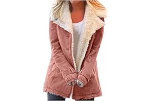JEGULV Winter Coats for Women Plus Size Warm Sherpa Thicken Lined Jackets Casual Button Up Solid Color Outerwear with Pockets