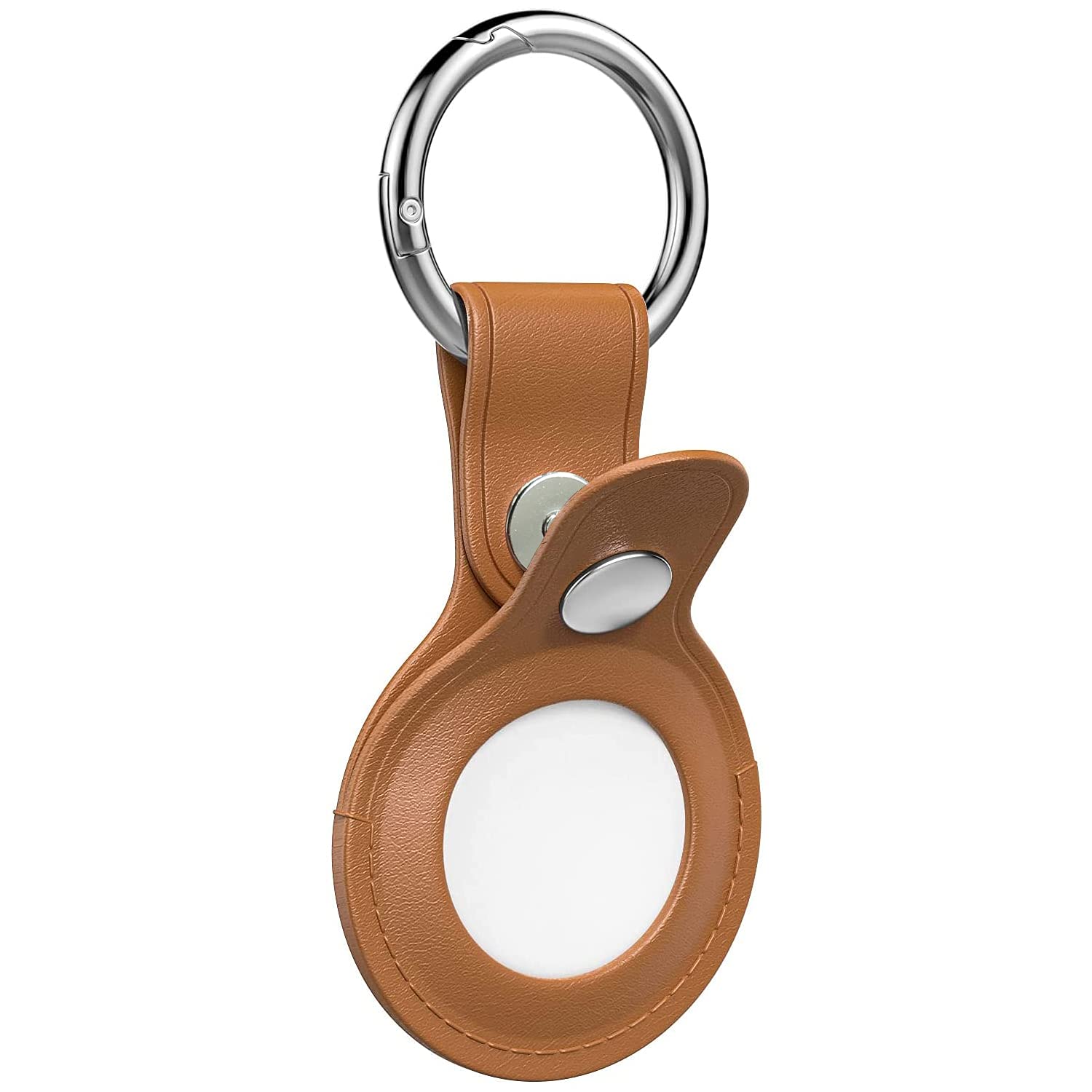 Leather Protective Case for AirTags with Keychain, Kimfly Black Key Finder Holder, Portable Tag Key Finder Cover Keychain Holder with Key Ring - Brown