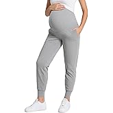 Peauty Women's Maternity Pants with Pockets,Over The Belly Stretchy Maternity Activewear Jogger Track Cuff Pregnancy Pants