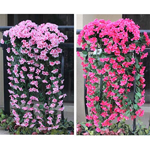 GotianHanging Flowers Artificial Violet Flower Wall Wisteria Basket Hanging Garland Vine Flowers Fake Silk Orchid, Decro Your House Garden (Pink)