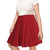 Women's Plus Size Midi Skater Skirt- Basic Versatile Stretchy Flared Casual High Waisted A-line Knee Length Skirt with Shorts