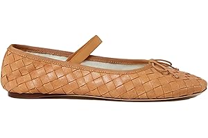 Riekhany Woven Ballet Flats for Women Almond Toe Mary Jane Flats Stretch Band Bow Ballerina Shoes