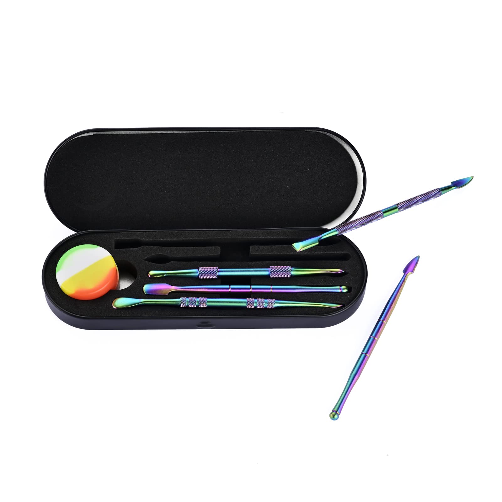 6-Pieces Wax Carving Tool Set Rainbow Stainless Steel Collecting Accessories with 5ml Silicone Containers Jar