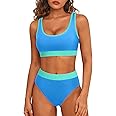 Tempt Me Women Sporty Bikini Sets Athletic Two Piece Swimsuit Cheeky Color Block Bathing Suit