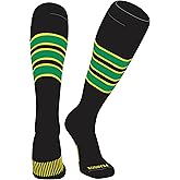 PEAR SOX Striped OTC Baseball, Softball, Football Socks (C) Black, BRT Yellow, Kelly Green