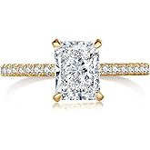 LOVECOM 2CT 925 Sterling Silver Engagement Rings for Women Radiant Cut Solitaire Cubic Zirconia Wedding Band CZ Promise Rings for Her Simulated Diamond Ring Jewelry Birthday Gifts for Mom