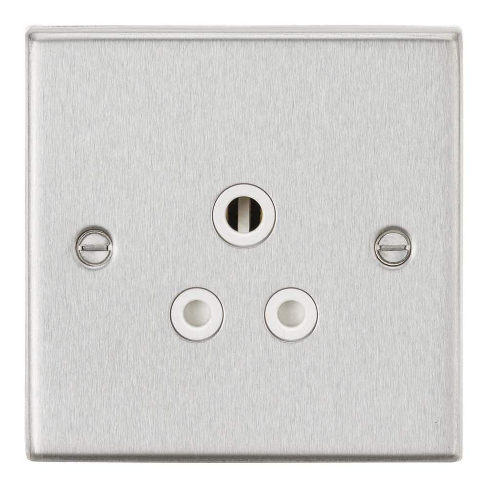 Knightsbridge CS5 ABCW Unswitched Socket, Square Edge Brushed Chrome Finish with White Insert, 5 A