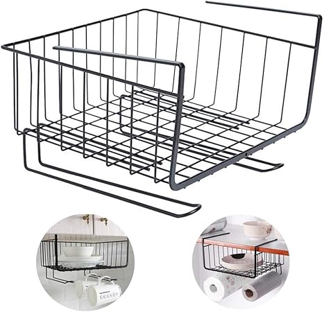 Poehxtyy Under Cabinet Storage Shelf Basket Organizer Slides Under Shelves For Storage Easy To Install Amazon Co Uk Kitchen Home