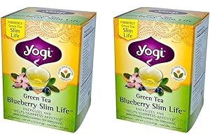 NATURAL BEAUTY PLANET Yogi Tea Organic Green Tea Blueberry Slim Life (Pack Of 2) Bilberry, Hibiscus, Ginseng, Orange, Blueberry and Licorice, 16 Count Each