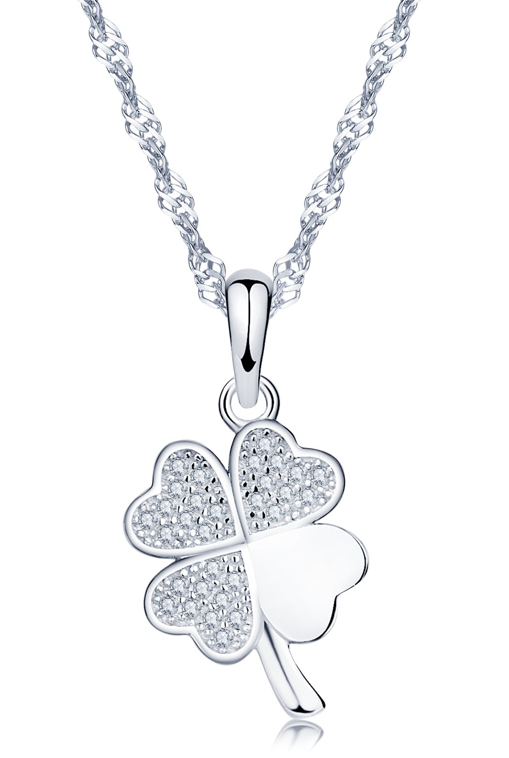 Yumilok Jewelry 925 Sterling Silver Cubic Zirconia Lucky Four Leaf Clover Pendant Necklace for Women/Girls — image 1