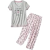 YIJIU Women's Short Sleeve Tops and Capri Pants Cute Cartoon Print Pajama Sets