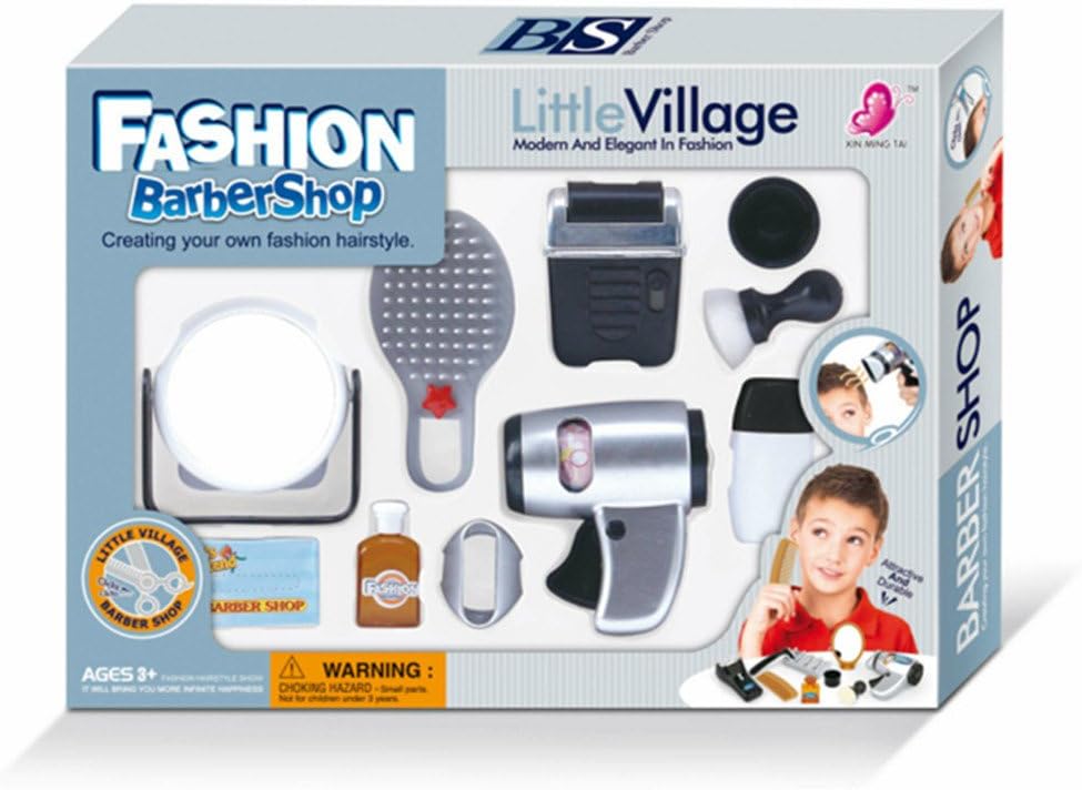 WPS Play Accessories Barber Shop Salon Hairstyle Play Set Kit with Mirror for Boy Kids Toy Gift D