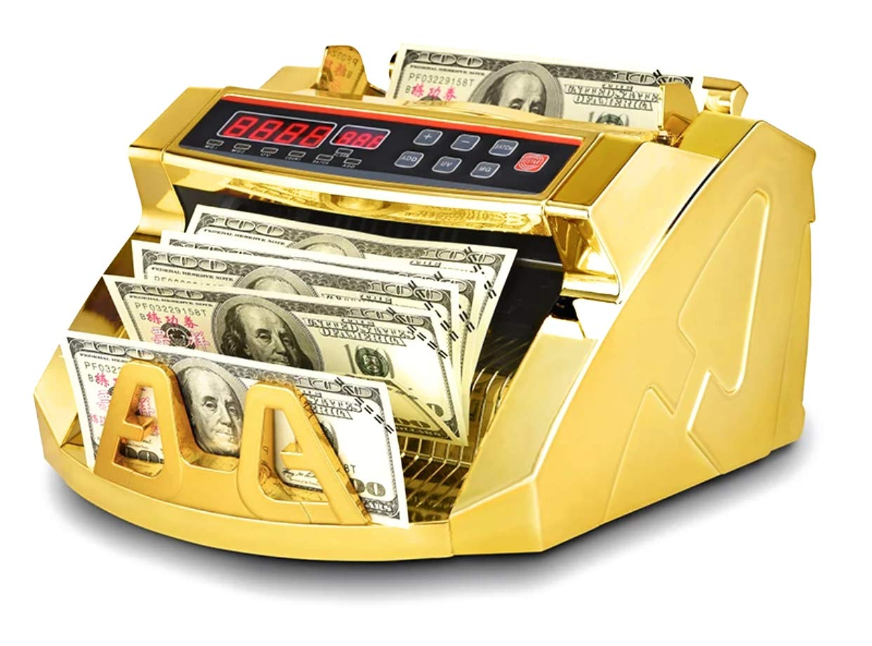 Photo 1 of Gold Money Counter with Counterfeit Detection & Bill Counting | Light Up Display | 1,000 Bills a Minute |Fits US Dollar and Larger