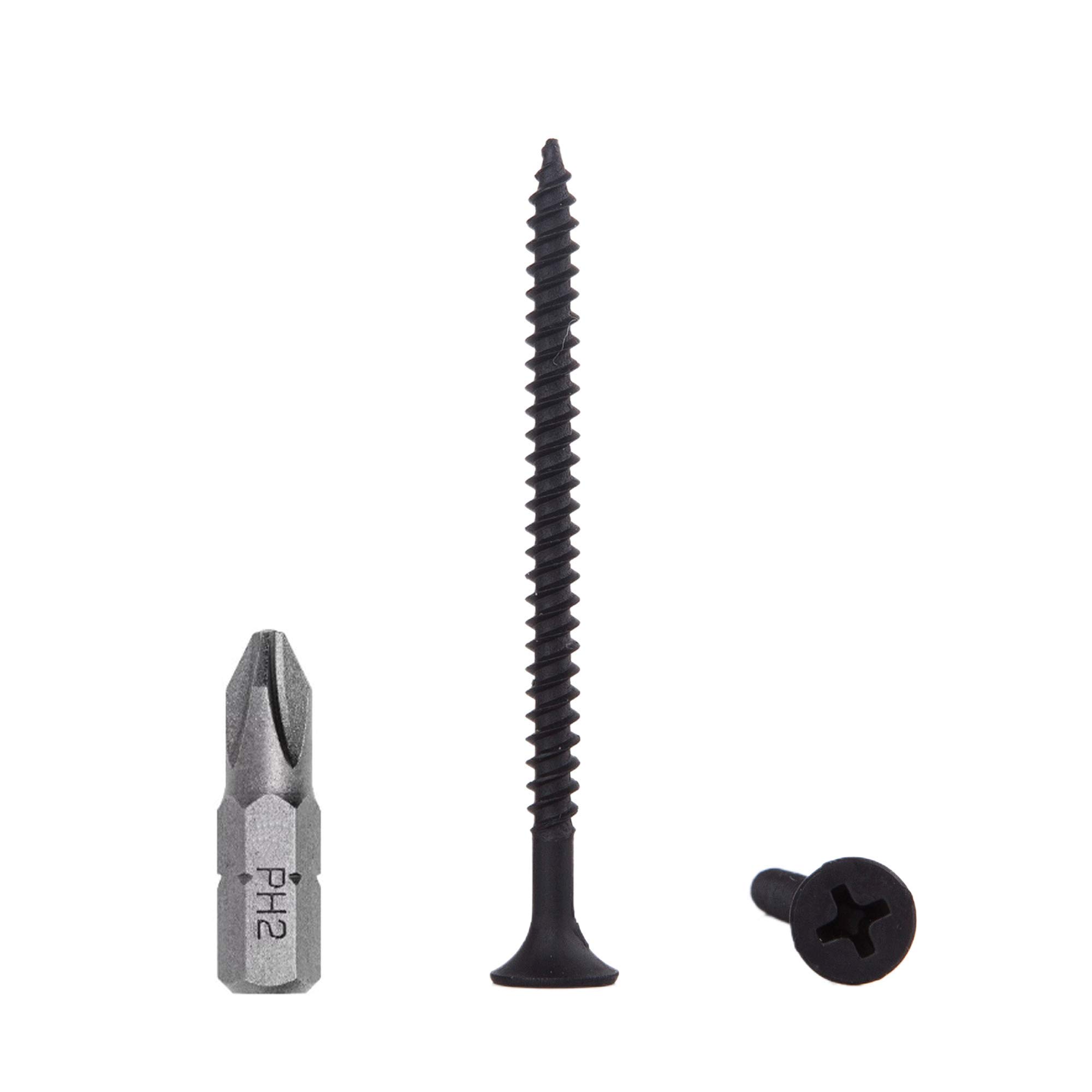 (Pack of 100 pcs) Black Phosphate Carbon Steel 3.5 x 55 mm Drywall Screws, Fine Thread, Phillips Bugle Head, Drywall Sheetrock Fasteners (100, 3.5 x 55 mm)
