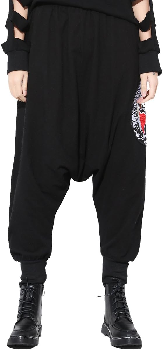 Women Elastic Waist Drop Crotch Baggy Pants Capri Pants GY1228