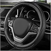 ZNDAW Car Steering Wheel Cover, 15 Inch Anti-Slip Breathable Leather Auto Steering Wheel Protector, Full Surround Soft Steering Wheel Cover for Men Women, Car Interior Accessories (Black)