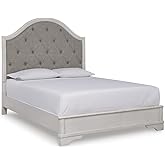 Signature Design by Ashley Blendon French Country Tufted Queen Upholstered Panel Bed, Foundation or Box Spring Needed, White & Beige