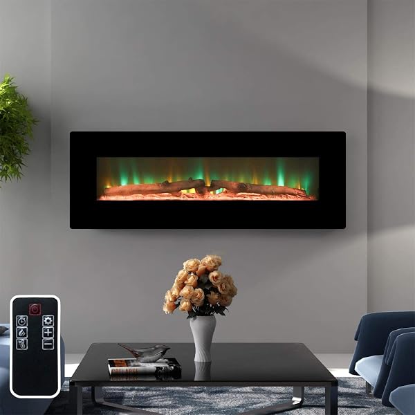 Amazon.com: Top Space Wall Mount Fireplace 48 Inch Electric Fireplace with Remote  Control Timer, Adjustable Log or Crystal Flame, 1500W, Black : Home u0026  Kitchen