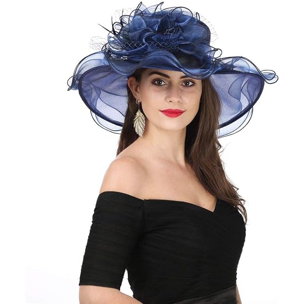 Women Sinamay Fascinators Derby Church Tea Party Wedding Flower 6424 Wide Brim Sinamay Derby Hat: Feather Flower Wedding Tea  main image 4