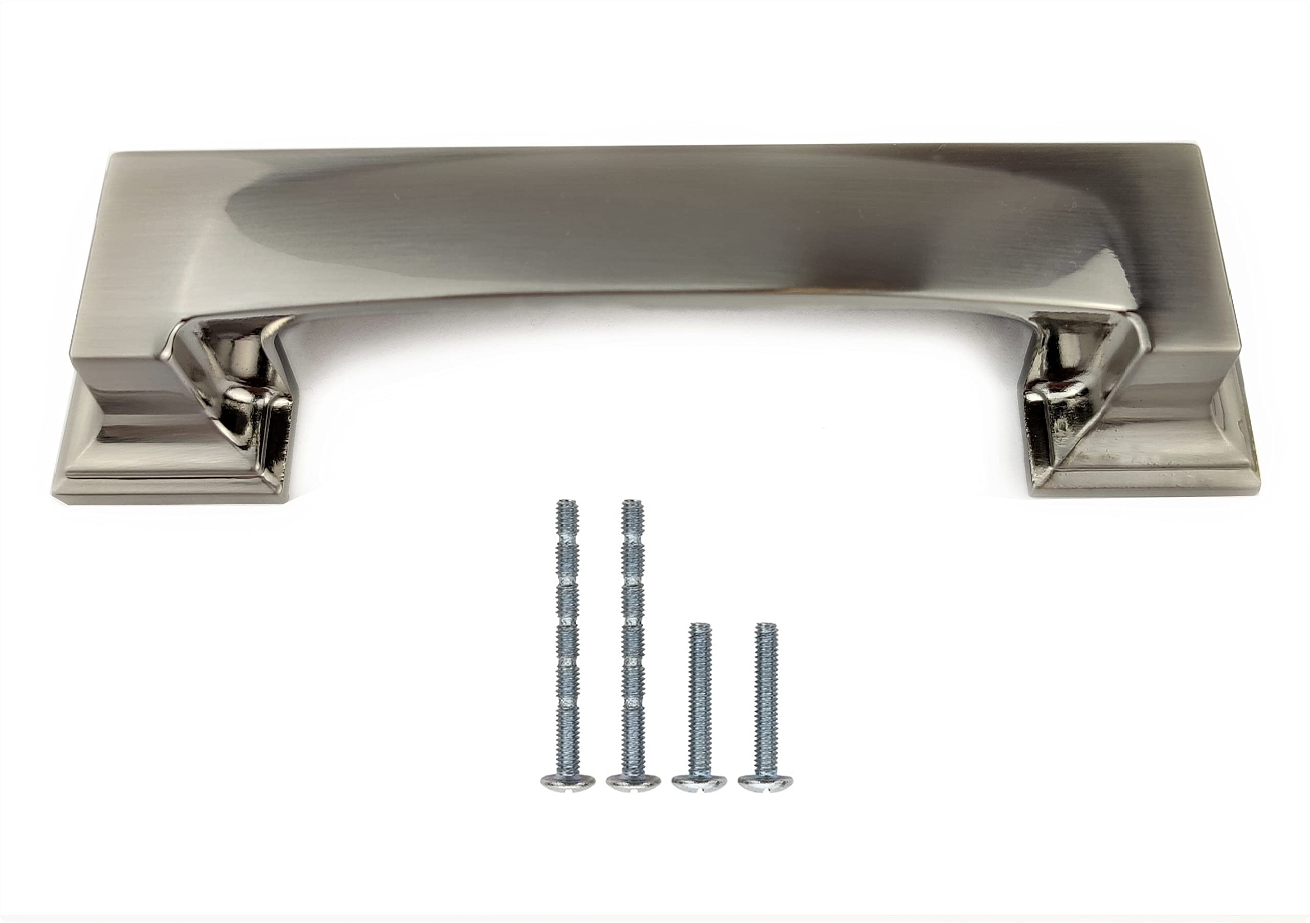 French Furniture Fittings Set of 4 Art Deco Kitchen Cabinet Rectangular Cup Handles, Shell Pulls for Cupboard Drawers, Brushed Satin Nickel