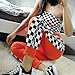 malianna Women Pantalon Femme Side Checkerboard Zipper Orange Trousers Plaid Patchwork Pencil Pants (M)