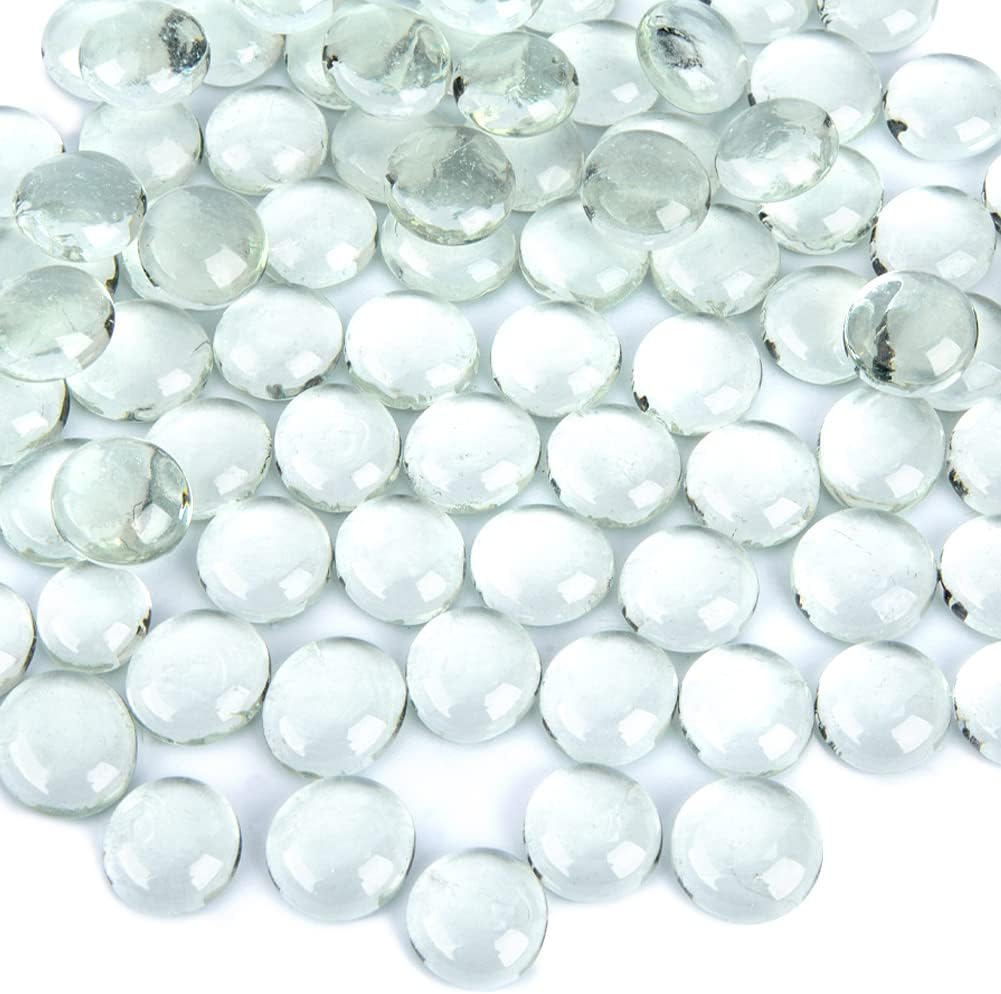 Vase Fillers - FUTUREPLUSX Flat Glass Marbles, 5Lb 500PCS Clear Flat Gems Transparent Aquarium Pebbles Vase Filler Beads Table Scatters