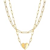 CHARLINLIOL 14K Gold Plated Dainty Layered Initial Necklaces for Women,Paperclip Chain Necklace Simple Cute Gold Initial Heart CZ Letter Pendant Adjustable Initial Gold Layering Choker Necklace for Women Jewelry Gifts