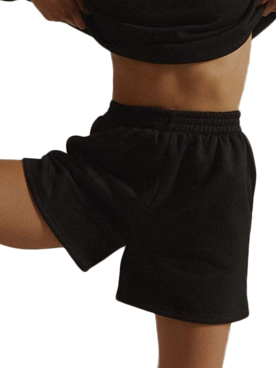 Women Casual Comfy Sport Shorts Solid Color Elastic Waist Pockets