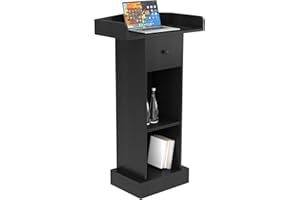 GOFEI Wood Podium Stand with Drawer & Shelves – Black Wooden Podium for Churches, Schools, Events – Durable Standing Pulpit with Storage, Ideal Podium Stand & pulpitos para Iglesias