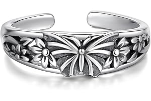 HONGZHUAN JEWELRY 925 Sterling Silver Toe Ring Adjustable Butterfly Filigree Boho Ocean Wave Summer Jewelry for Women
